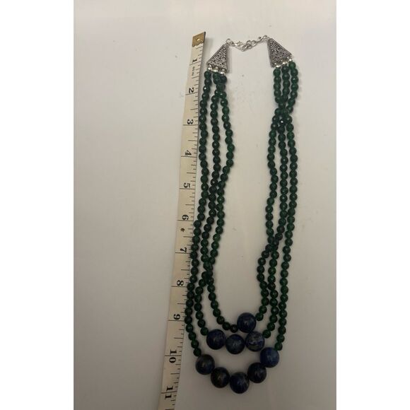 Vintage Natural 3 Strand Onyx / Lapis Lazurel Round Beads Necklace - Picture 9 of 9